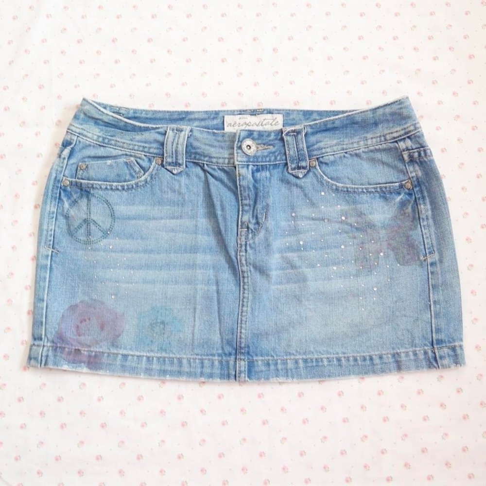 aeropostale graphic denim mini skirt y2k butterfly rhinestone skirt